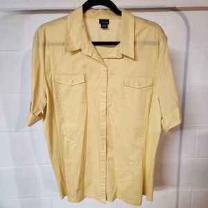 Vintage Basic Editions Yellow Short Sleeve Button Shirt M XL Utility Ribbed Side